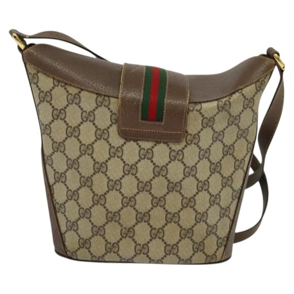 GUCCI Web Sherry Line GG Supreme Shoulder Bag PVC Beige Auth - Picture 3 of 16